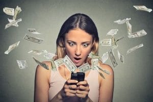 Shocked women car cash quote money flying from phone, Free Online Price Quote